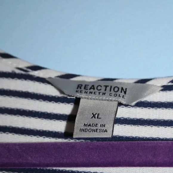 Reaction Kenneth Cole Navy and White Striped Sleeveless Rounded Neck Dress XL - Picture 7 of 14